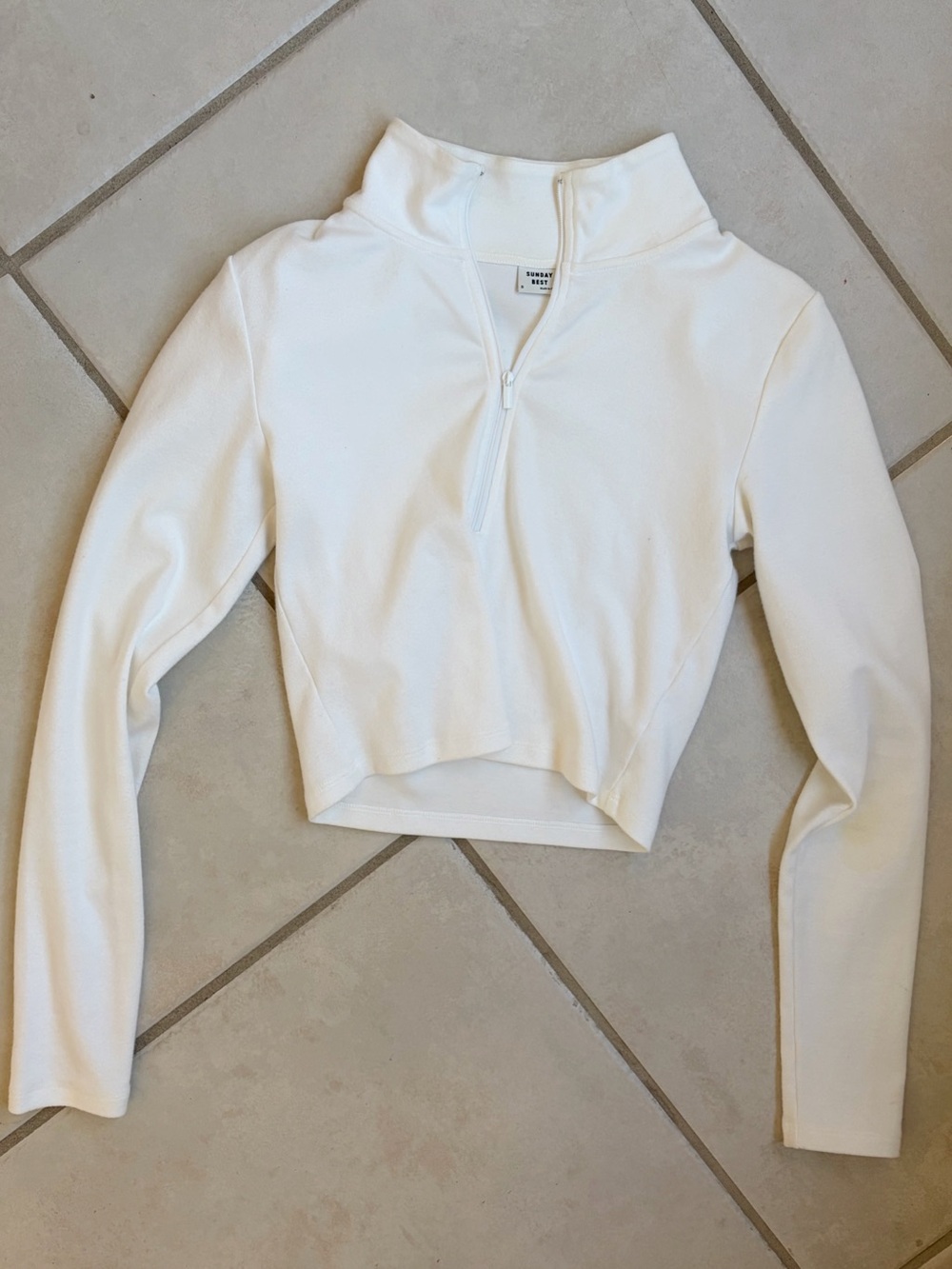 Aritzia Sunday Best White Cropped Quarter Zip Top